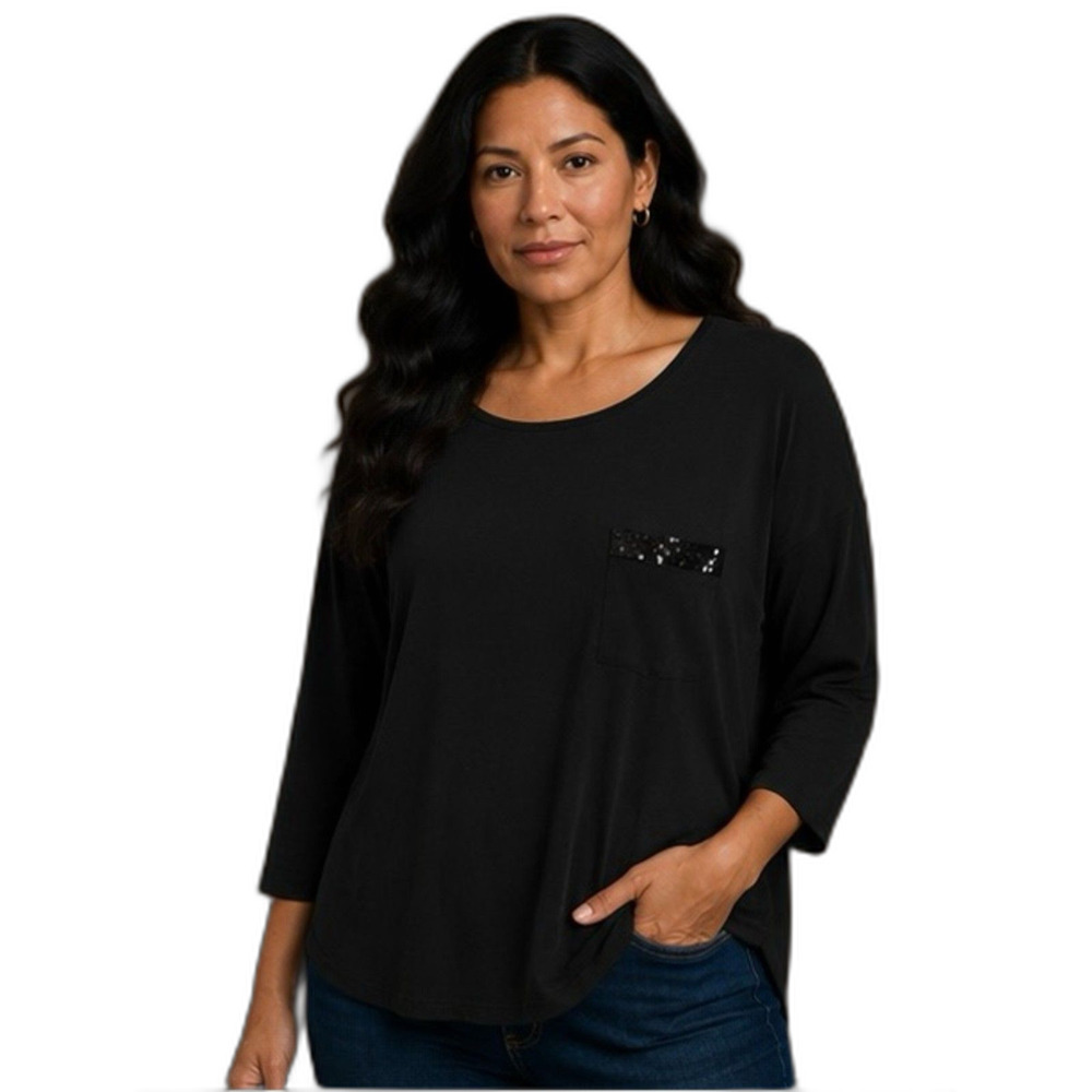 White Stag Black 3/4 Sleeve with Sequin-Trim Pocket - Size XL- Oversized